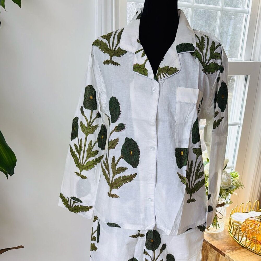 BRAND NEW Indian PJ Set,100% Cotton Block Print Pajama Set, Night Wear Dress